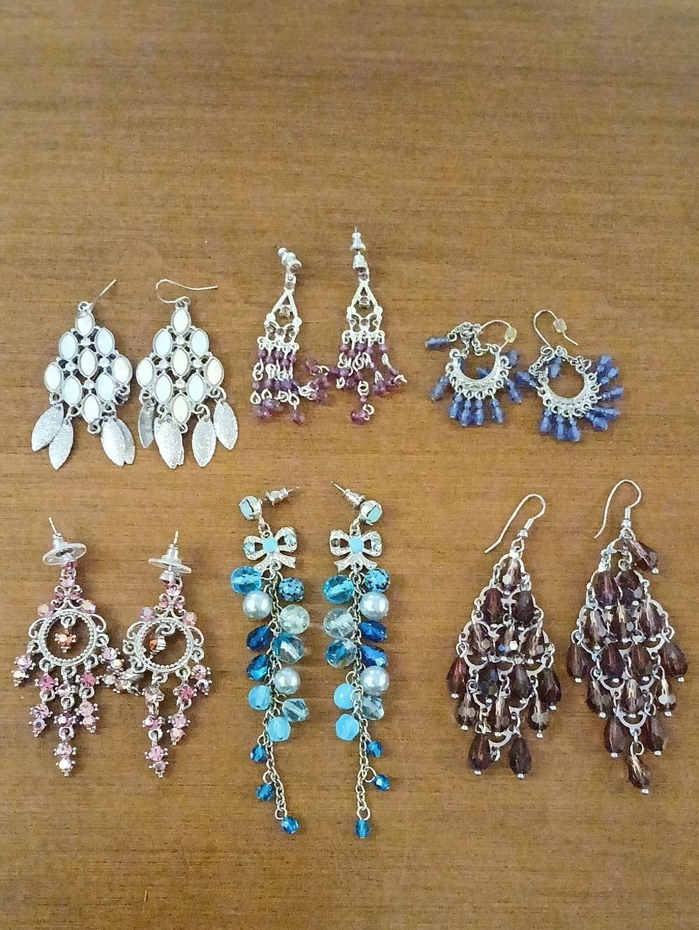 6 Pairs Of Vintage Assorted Beaded Chandelier Earrings Beautiful Colors